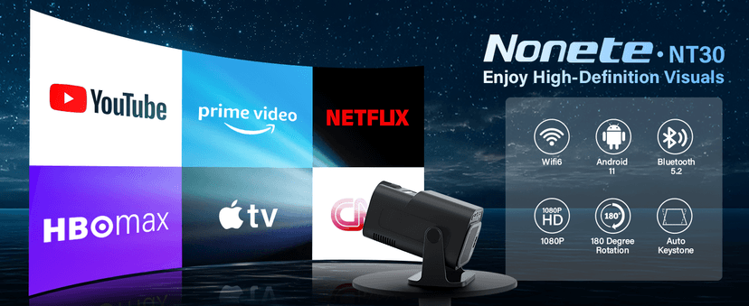 【Built-in Apps】Projector 1080P Full HD, 4K Projector with 270° Rotation,Portable Projector WiFi 6 & Bluetooth 5.2 Support,Featuring Auto Keystone Correction,HDMI/USB Connectivity Projector Black