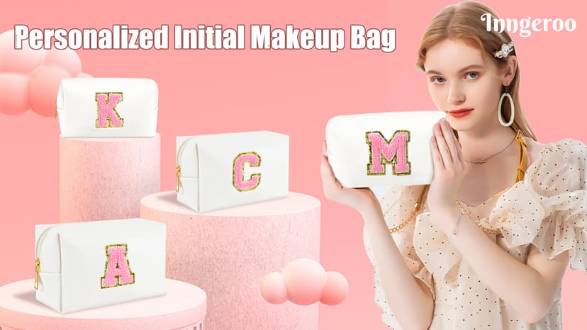 Personalized Initial Makeup Bag - Trendy Stuff for Teen Girls & Friends - Cute Graduation Gifts for Teenage Women & Bridesmaids (M)