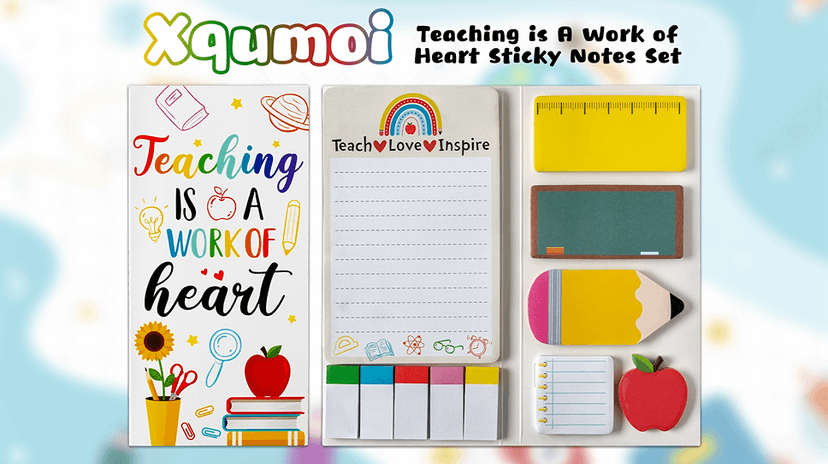 Xqumoi Teaching is A Work of Heart Sticky Notes Set Blackboard Self-Stick Note Pads Teacher Appreciation Gift Writing Memo Pads School Office Supplies