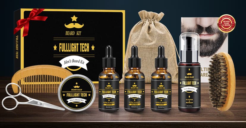 Beard Kit for Men Grooming & Care W/3 Pack Beard Oil, Wash, Balm, Comb, Brush, Scissors,Anniversary Valentines Birthday Fathers Gifts Idea for Husband Him Boyfriend Dad Men Christmas Stocking Stuffers