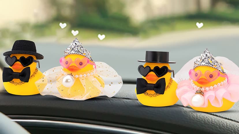 wonuu Pair Set of 2 Wedding Rubber Ducks, Bride Groom Duckies Marriage Rubber Duck Mini Couple Ducky for Ceremony Gift Souvenir Marry Blessings Elegant Heartwarming Present, White