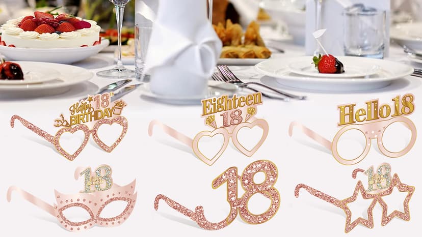 24PCS 18th Birthday Eyeglasses Decorations for Girls, Pink Rose Gold Happy 18th Birthday Paper Eyeglasses Party Supplies, Eighteen Year Old Bday Glasses Decor