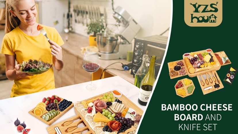 Large Charcuterie Cheese Board and Knife Set, 3 Drawers Kitchen Charcuterie Platter & Large Serving Tray - House Warming, Anniversary Wedding Gifts for Couple, Bridal Shower Gift for Women