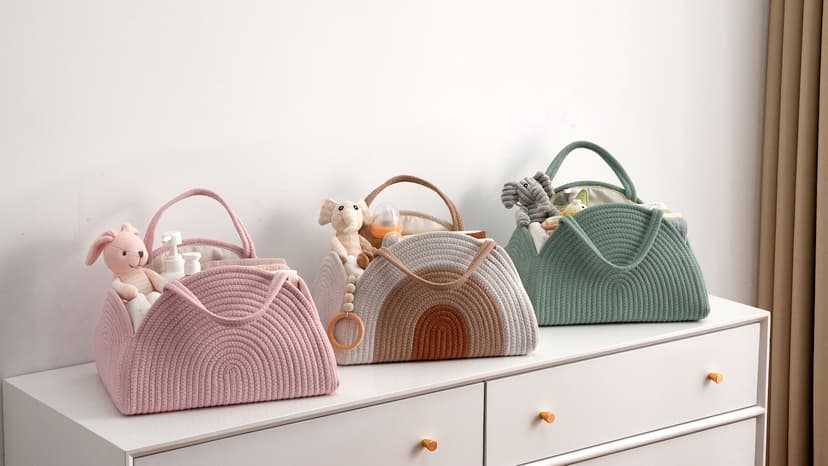 Blissful Diary Baby Diaper Caddy Organizer, Cotton Rope Diaper Caddy Basket, Large Storage Basket for Newborn Boys and Girls, Gift for Baby Shower List, Newborn Essentials, Earthy Rainbow