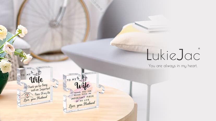 LukieJac Gifts for Wife - Romantic Gifts for Her Acrylic Puzzle Piece Plaque for Wife Birthday, Wedding Anniversary, Valentines Day, Mothers Day Presents Home Desk Decor - 4.7 x 3.9 Inch