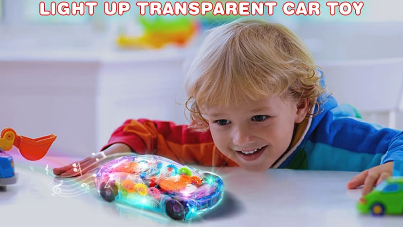 ArtCreativity Light Up Transparent Sensory Car Toy for Kids, 1PC, Bump and Go Toy Car with Colorful Moving Gears, Music, and LED Effects, Easter Toys for Toddlers, Great Birthday Gift Idea