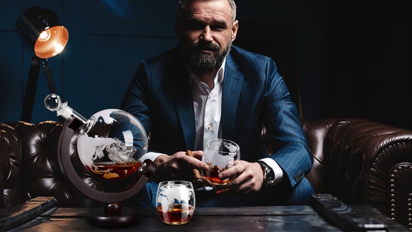 Whiskey Decanter Sets for Men, Whiskey Decanter Globe Set with 2 Etched Globe Whisky Glasses for Liquor, Bourbon, Cocktails, Vodka, Scotch liquor decanter Sets - 850ml