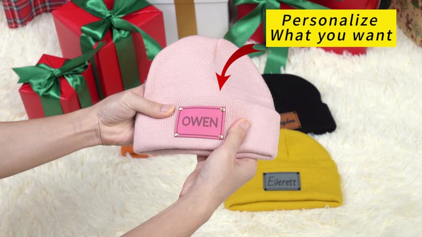 Custom Toddler Baby Beanies, Mama Mini Matching Hats, Leather Patch Baby Knit Hats, Winter Beanies for Infant, Kids Adults