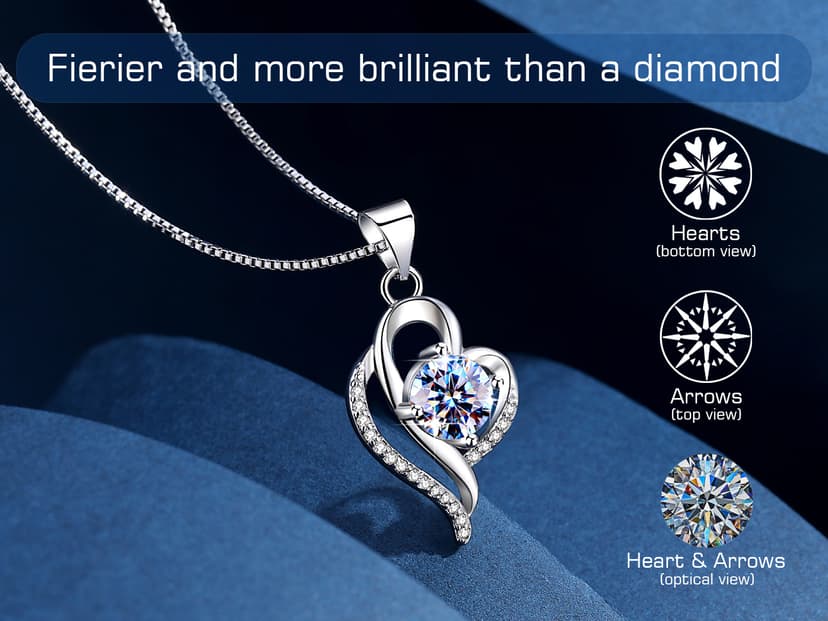 Wedding Anniversary Jewelry Gift for Wife from Husband, Wife Birthday Gift Idea, 1 Carat Moissanite Diamond Pendant Necklace in 925 Sterling Silver with 2 Chains, Romantic and Elegant Present for Her