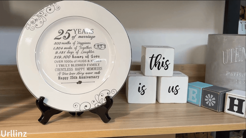25th Anniversary Plate with Platinum Foil - Silver 25 Year Marriage Anniversary Wedding Gifts for Couple Her Him Husband Wife, 9"