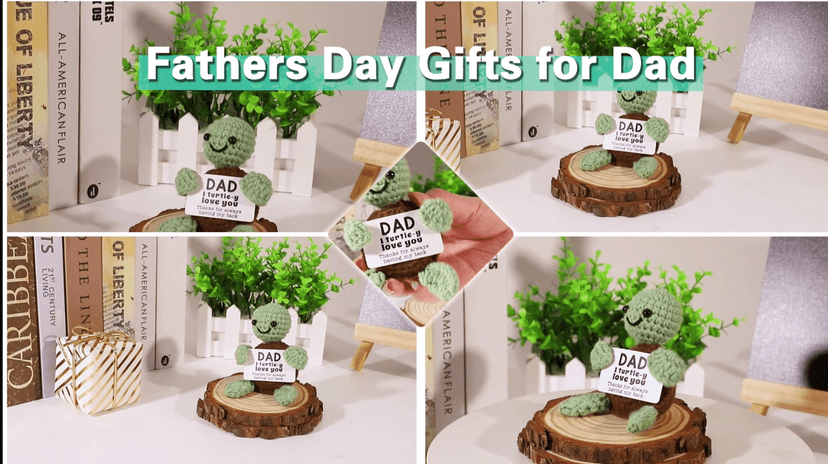 Mini Funny Turtle Dad Gifts from Daughter Son Wife, Birthday Gifts for Dad Father Daddy Presents, I Love You Small Cute Stuff Things, Handmade Emotional Positive Crochet Turtle