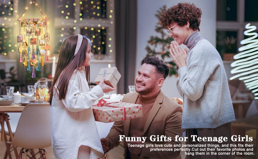 Homecor Hanging Photo Display Wall Decor, Macrame Wall Hanging Boho Room Bedroom Decor, Picture Frame Collage Board with Light 30 Clip, Christmas Teenage Teen Girl Gifts Ages 10 11 12 13 14 Years Old