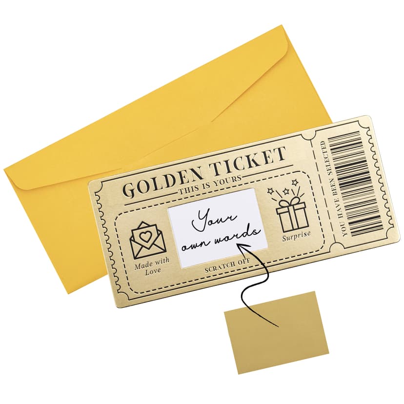 6 Pieces Golden Ticket Scratch-off Cards with Envelopes, Scratch & Reveal Surprise Ticket for Writing Your Own Special for Birthday, Girlfriends, Wives, Valentine's Day Card, Christmas Gift Card