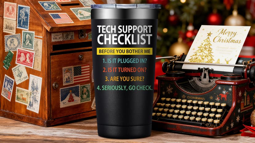 SpenMeta Tech Gifts for Men - Christmas, Birthday Gifts for IT Techies Guys, Geek, Computer Programmer - 20oz Tech Support Checklist Tumbler Cup