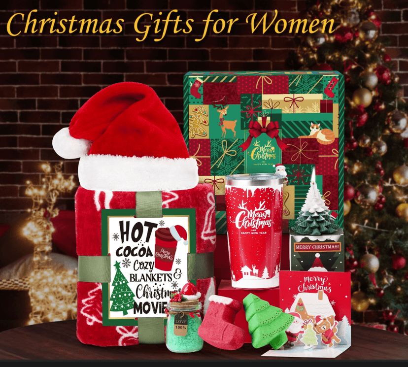 Christmas Tumbler Gift Basket for Mom, Wife, Girlfriend, Sister, Coworkers, Teacher, Nurse - Unique Holiday Gift Box for Women Who Have Everything