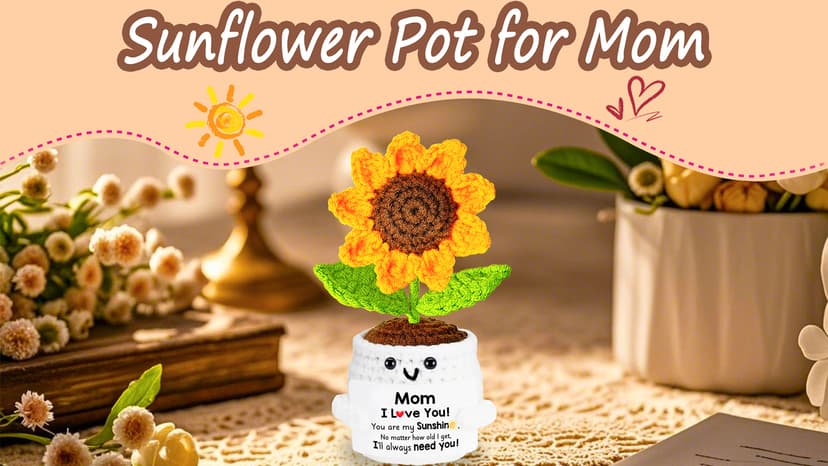 Gifts for Mom, Birthday Gift for Mom, Handmade Crochet Flowers Sunflower for Home Office Desk Decoration, I Love You Gifts for Moms Mama from Daughter Son Kids, Mothers Day, Xmas Present Idea