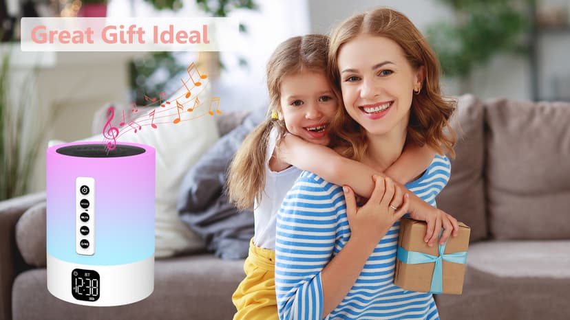 Alarm Clock Bluetooth Speaker, Night Light White Noise Machine Touch Bedside Lamp with Alarm Clock for Kids Multi-Color Changing Night Light Xmas Gifts for Teenage Girls Boys Women Teen Girl Gifts
