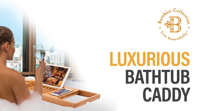 Bathtub Tray - Expandable Bamboo Bath Tray for Tub with Wine Glass Holder, Book & Tablet Stand - Wooden Bathtub Caddy Tray Table for Bathroom Accessories, Spa Relaxation, Housewarming & Wedding Gift