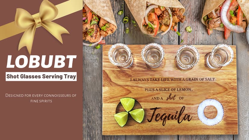 Tequila Shot Board Shot Glasses Serving Tray with Salt Rim Funny Shot Glasses Holder,Tequila Gifts for Housewarming,Liquor, Parties,Bar,Restaurant