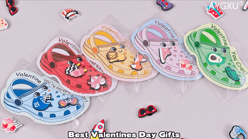 AYGXU Valentines day cards for kids school-valentines day gifts for kids,30pcs Cards with 60 Shoe Charms for boys girls,valentine exchange gifts bulk party favors