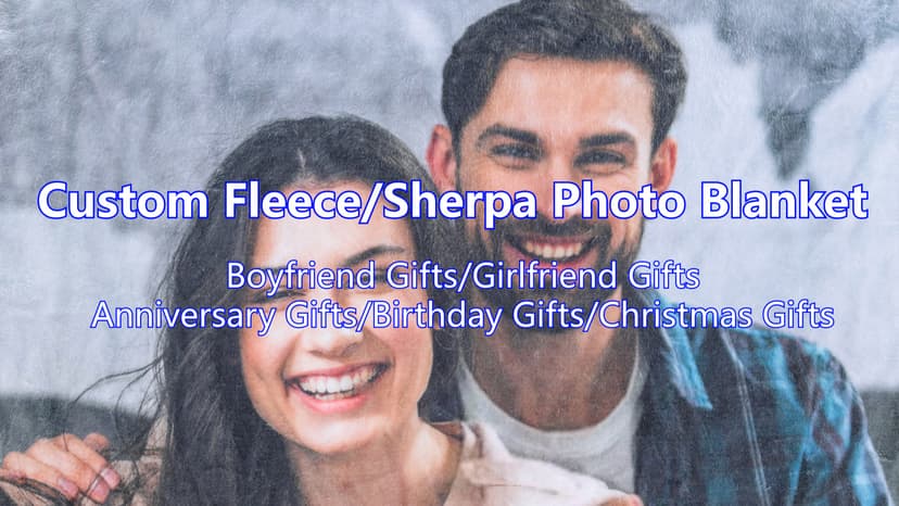 Sherpa Fleece Custom Photo Blanket - Soft, Warm, Personalized Couples Gifts for Boyfriend, Girlfriend - Customized Picture Blanket for Birthday, Christmas