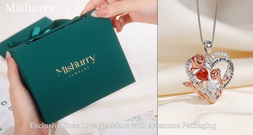 I Love You Birthstone Necklace, 925 Sterling Silver Heart Pendant with CZ Diamond Stones, Birthday Gifts for Women, Romantic Gift for Wife, Girlfriend, Her, Anniversary, Valentine's Day, Christmas