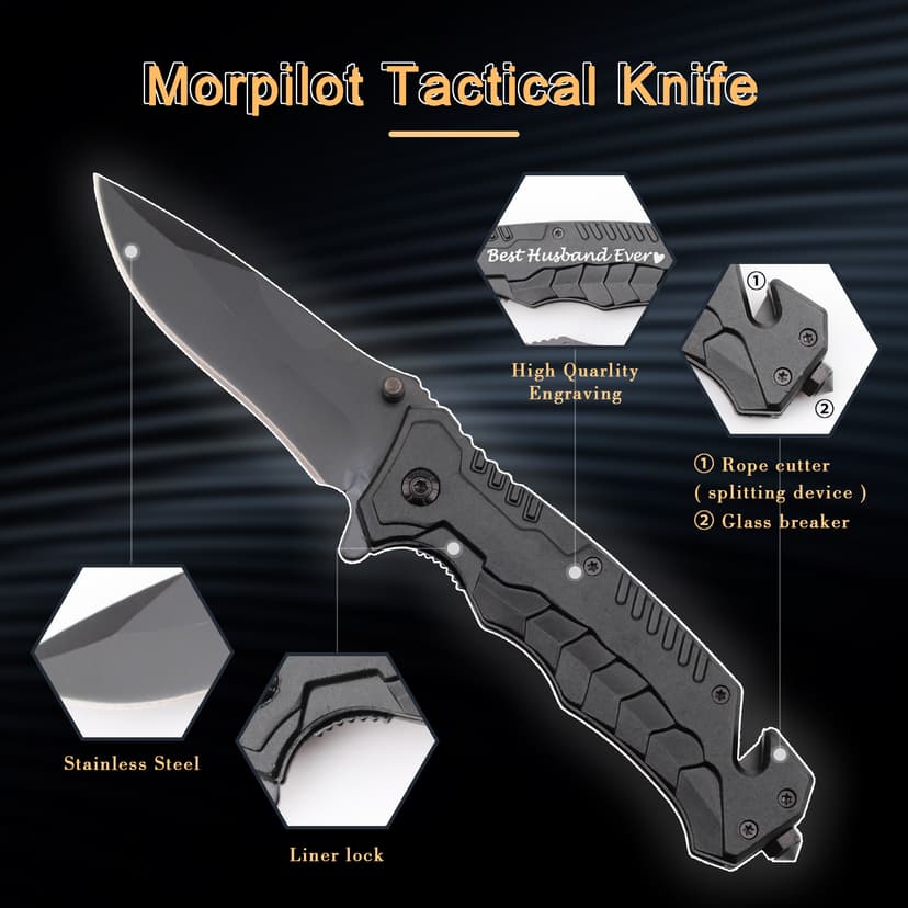 Corfara Engraved Black Pocket Knife for Stepfather Birthday Gifts - Dad & Father's Day Gift from Daughter & Son - Thank You for Being the Dad You Didn't Have to Be