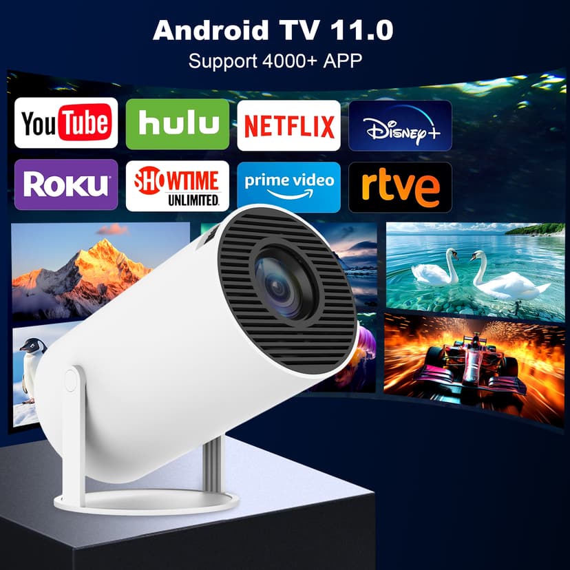 Mini Projector, HY300 PRO Portable Projector, Support 4K 1080P with Dual-Band WIFI6 5G Wireless 5.2 Bluetooth Android 11, 180° Rotatable, Auto Keystone Correction, 35"-130" Screen Video Projector