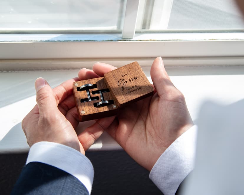 MUUJEE Cufflinks with Engraved Wood Gift Box