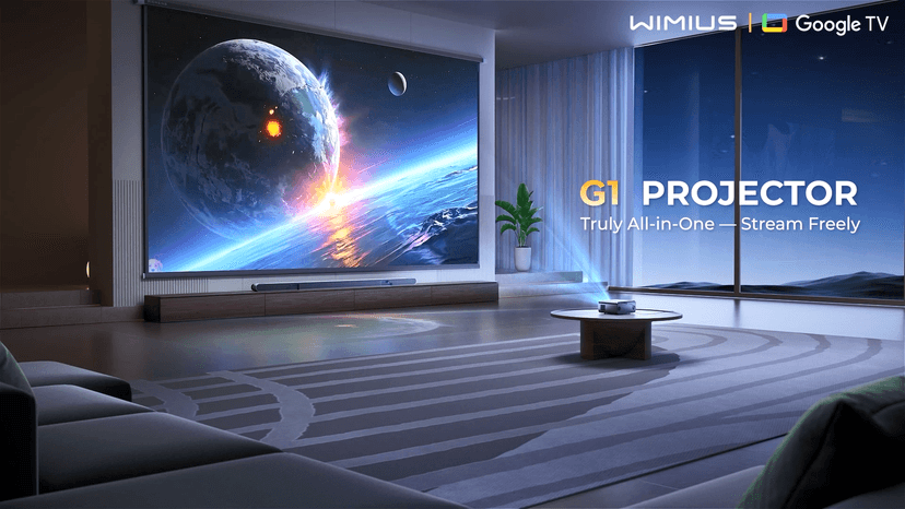 [Official Google TV]Smart-Outdoor-Projector 4K Supported, Home Theater Projector with Wi-Fi 6 & Bluetooth, Movie Proyector with Dolby for Indoor & Outdoor WIMIUS G1 (Gray, Standard)