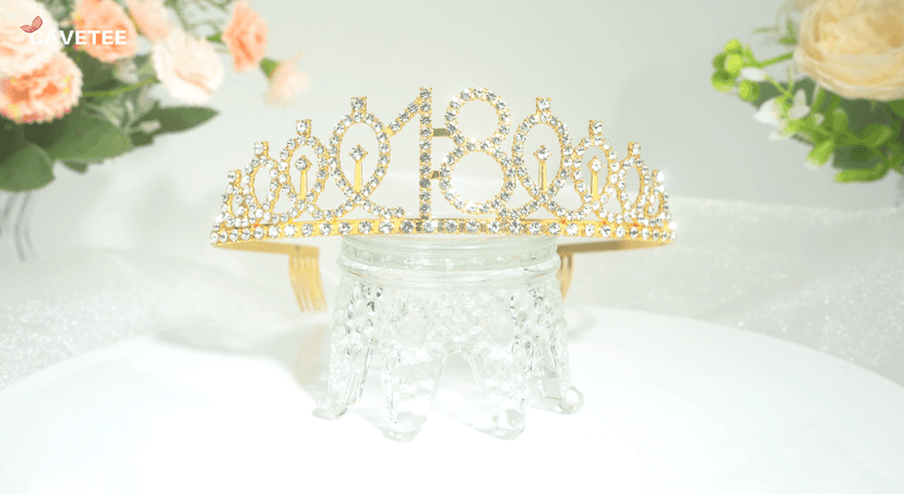 CAVETEE Gold Birthday Crown and Tiara for Women, Sash for Girls - Birthday Party Decoration