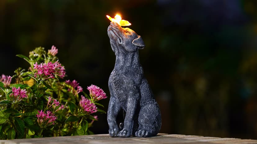 Goodeco Dog Statue with Solar Butterfly - Ideal Gifts for Dad, Mom or Birthdays, Beautifully Crafted Outdoor Decorations to Wow Your Guests