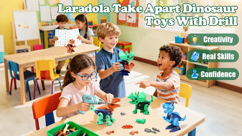 Laradola Dinosaur Toys for 3 4 5 6 7 8 Year Old Boys, Take Apart Dinosaur Toys for Kids 3-5 5-7 STEM Construction Building Kids Toy with Electric Drill, Party Christmas Birthday Gifts Boys Girls