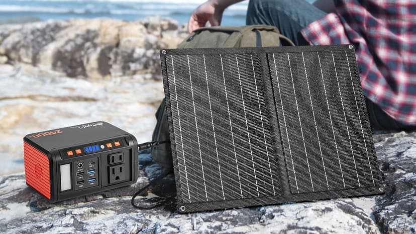Takki 120W Peak Solar Generator Portable Power Station with 21W Panels, 88Wh Solar Charger Power Bank AC DC USB Ports for Camping Tent Laptop Outdoor Emergency