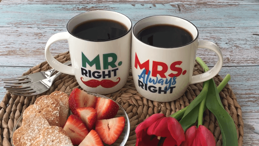 Triple Gifffted Mr Right Mrs Always Right Coffee Mugs Gifts Ideas for Couples, Wedding Anniversary, Engagement, Christmas, His & Hers, Bride and Groom, Parents, Newlyweds Bridal Shower, Ceramic 380ml