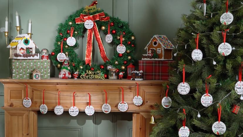 Barydat 12 Pcs Christmas Ornaments Employee Appreciation Gifts Bulk for Coworkers, Christmas Tree Ceramic Plaque Hanging Ornaments with Rope for Xmas Thanksgiving Teachers Nurses Gifts (Classic)