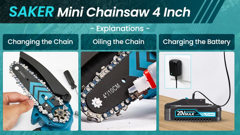 Saker Mini Chainsaw,Portable Electric Chainsaws Cordless,Handheld Chain Saw Pruning Shears Chain Saws for Tree Branches,Courtyard,Household and Garden,Christmas Gifts for Men Dad Husband Women