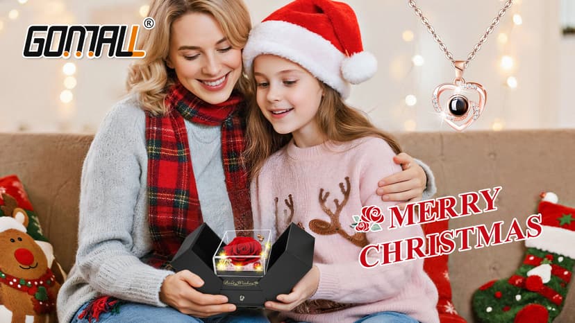 Light Up Preserved Red Rose Flower with Necklace,Birthday Gifts for Women,Christmas Rose Gifts for Her Mom Wife Grandma,Real Flower Mom Present for Women Christmas,Anniversary,Valentines