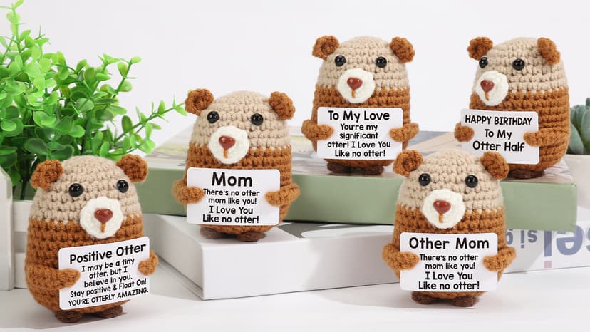 Birthday Gifts for Women Men - Happy Birthday to My Otter Half, Handmade Crochet Otter for Wife Husband Fiance, Cute Hand-Held Card for Him Her Boyfriend Girlfriend Lover
