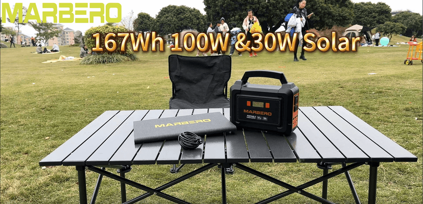 MARBERO Solar Generator 167Wh Camping Portable Power Station 200W Peak with Foldable Solar Panels 30W with AC Outlet 110V Multi-Port LED Flashlights for CPAP Home Camping Hurricane Emergency