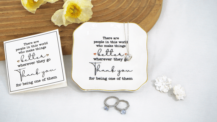 OASSIE Thank You Gifts for Women - 4"x4" Ceramic Jewelry Dish Tray - Birthday Appreciation Inspirational Gifts for Women Coworker Teacher Friends Employee