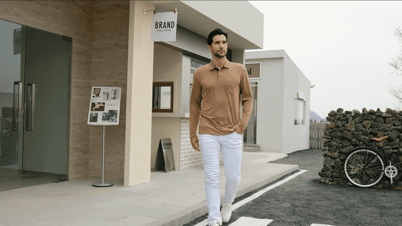 Qekoma Men's Casual Polo Shirts Classic Button Basic Long Sleeve Shirt Solid Color Cotton Tees Stylish Tops