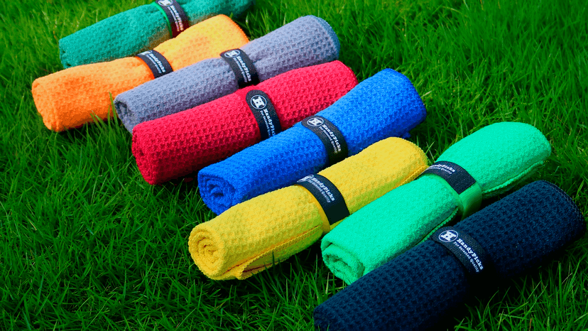 Handy Picks Microfiber Golf Towel (16" X 16") with Carabiner Clip, Waffle Pattern Golf Towel Hook and Loop Fastener - The Convenient Golf Cleaning Towel