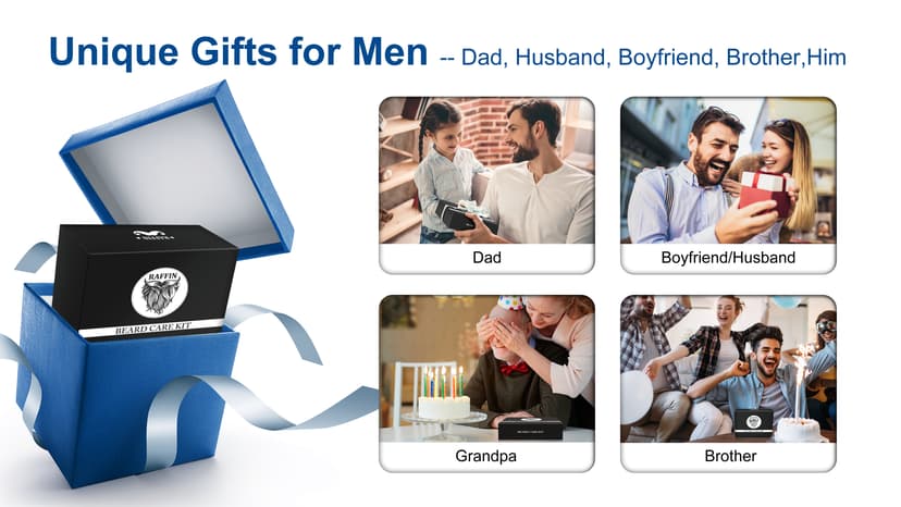 Mens Gifts - Beard Kit with Oil, Balm, Brush, Comb, Scissors, E-book, Outfits Men's Grooming Routine, Anniversary & Birthday Gifts for Men, Him, Husband, Boyfriend, Son, Male Friend, Brother, Dad