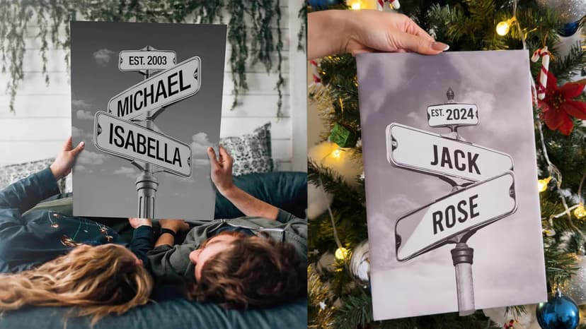 Personalized Vintage Street Sign For Couples Canvas, Best Gift For Сouple, Christmas Gifts for Her Him, Valentines Day Gift for Girlfriend Boyfriend, Wedding Anniversary Street Art Canvas Or Poster