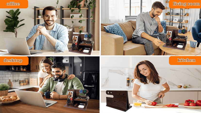 Gifts for Men Women Brother Boss Boyfriend Him Nightstand Organizer Gifts for Dad from Daughter Son Wood Phone Docking Station (Dark Brown)