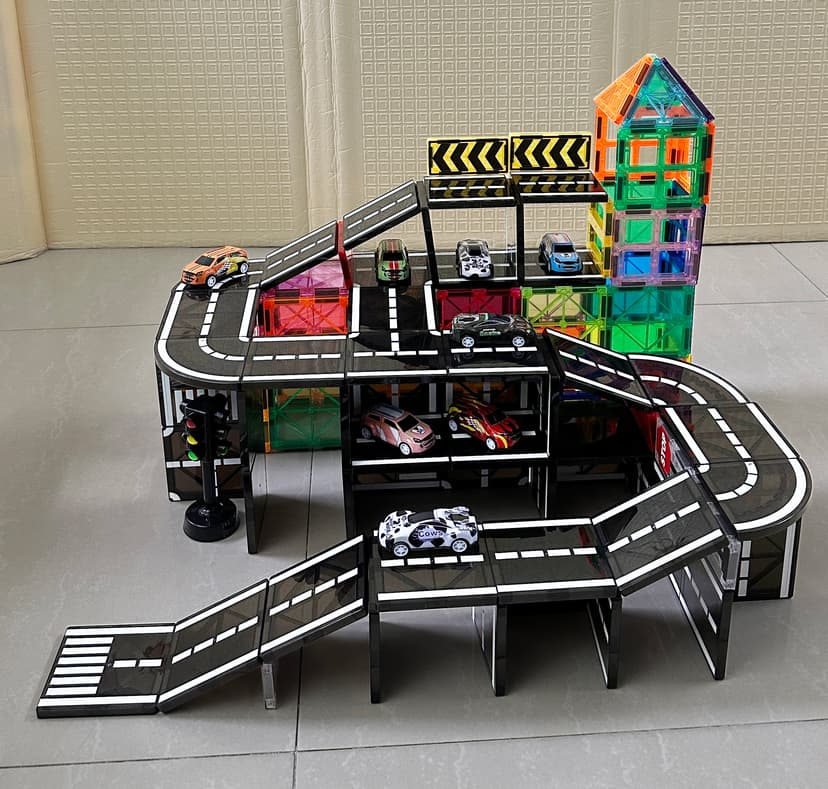 Magnetic Tiles - Road Set, Magnetic Building Blocks, Preschool Montessori Toys Gift for 3+ Year Old Boys and Girls, Sensory Christmas Toys for Kids Aged 3-5 and 4-8, Ideas for Toddler with Autism