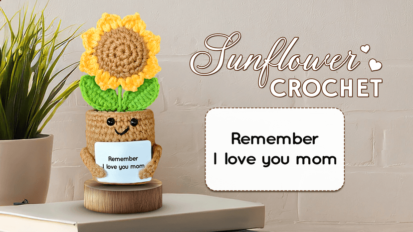 Mini Sunflower Mom Gifts from Daughter Son Kid, Handmade Crochet Mothers Day Christmas Birthday Gift with Card, Remember I Love You Mom, Positive Emotional Present, Cute Small Stuff Things