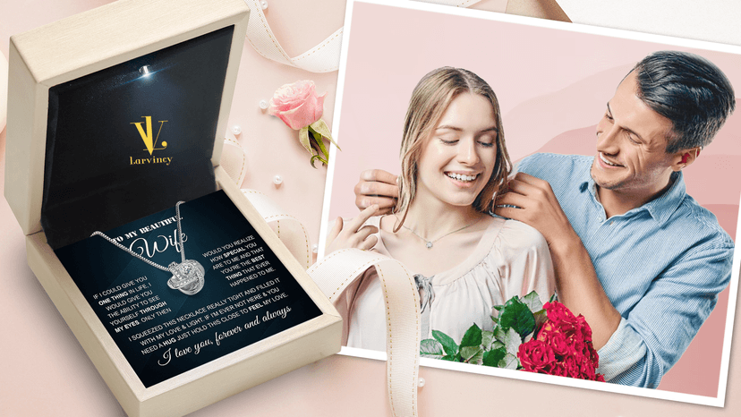 Larvincy To My Wife Necklace from Husband With Heartfelt Message & Elegant Box - Soulmate Necklace for Women, Romantic Jewelry Gift for Her On Birthday, Anniversary