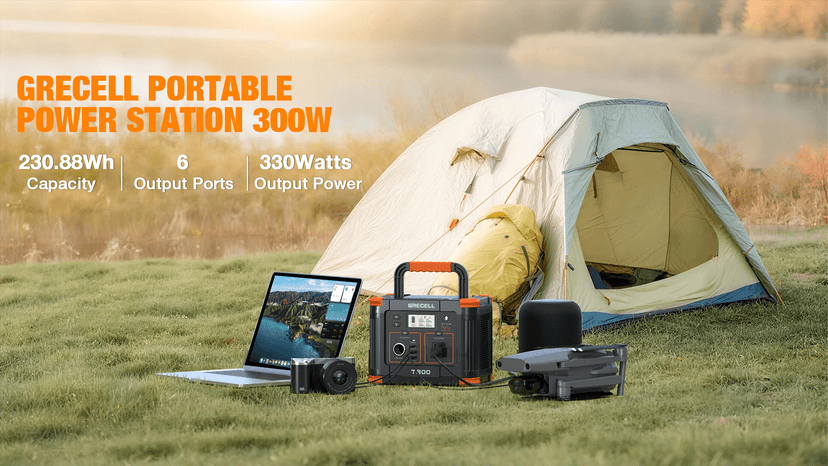 Portable Power Station 300W (Peak 600W), GRECELL 230.88Wh Solar Generator with 60W USB-C PD Output, 110V Pure Sine Wave AC Outlet Backup Lithium Battery for Outdoors Camping Travel Home Blackout